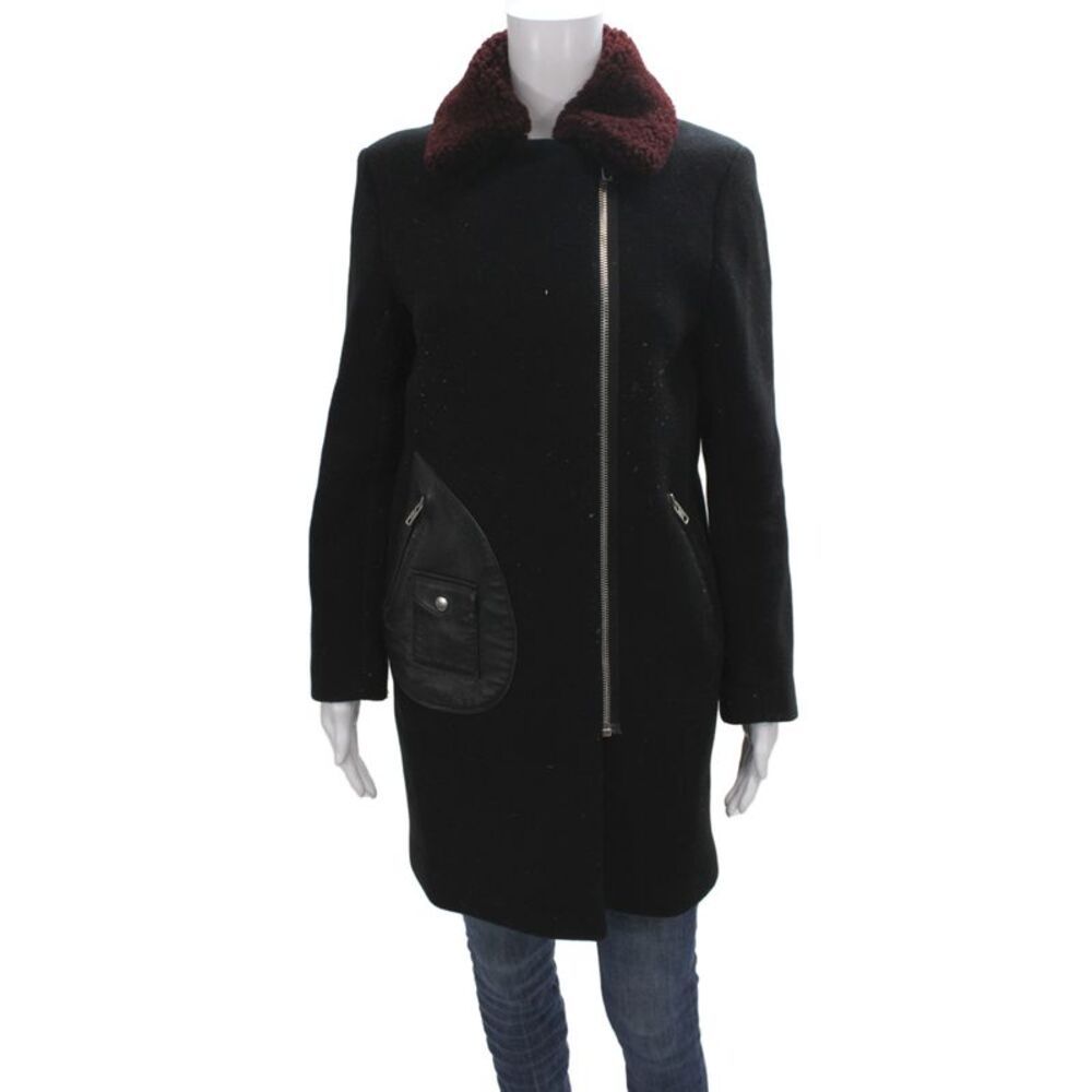 Sandro Womens Biker Wool Coat Black Zip Long Sleeve Size 36